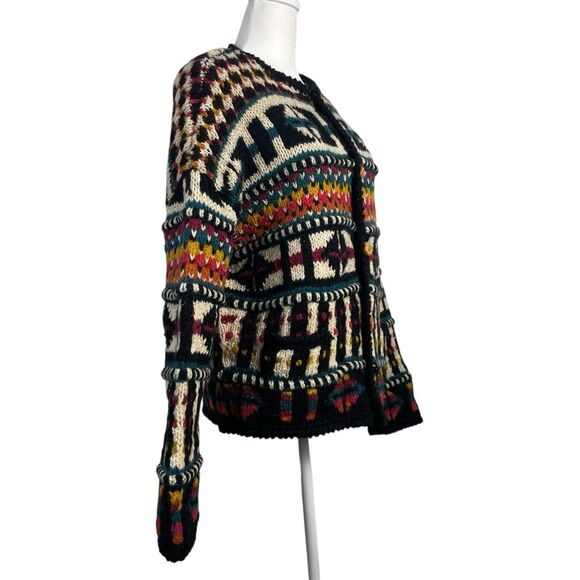 Express Vintage Tricot Chunky 3-D Hand Knit Wool Cardigan Sweater Size Small 90s - Picture 5 of 13